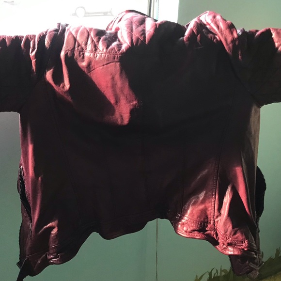 Muubaa Nido Leather Quilted Biker Jacket Deep Red - Picture 7 of 11